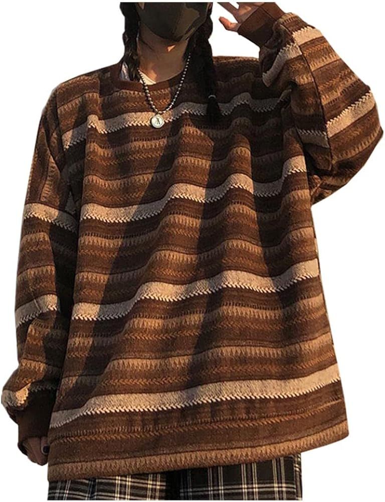 Women Striped Sweatershirt Casual Loose Color Block Patchwork Oversized Grandpa Pullover Sweater ... | Amazon (US)