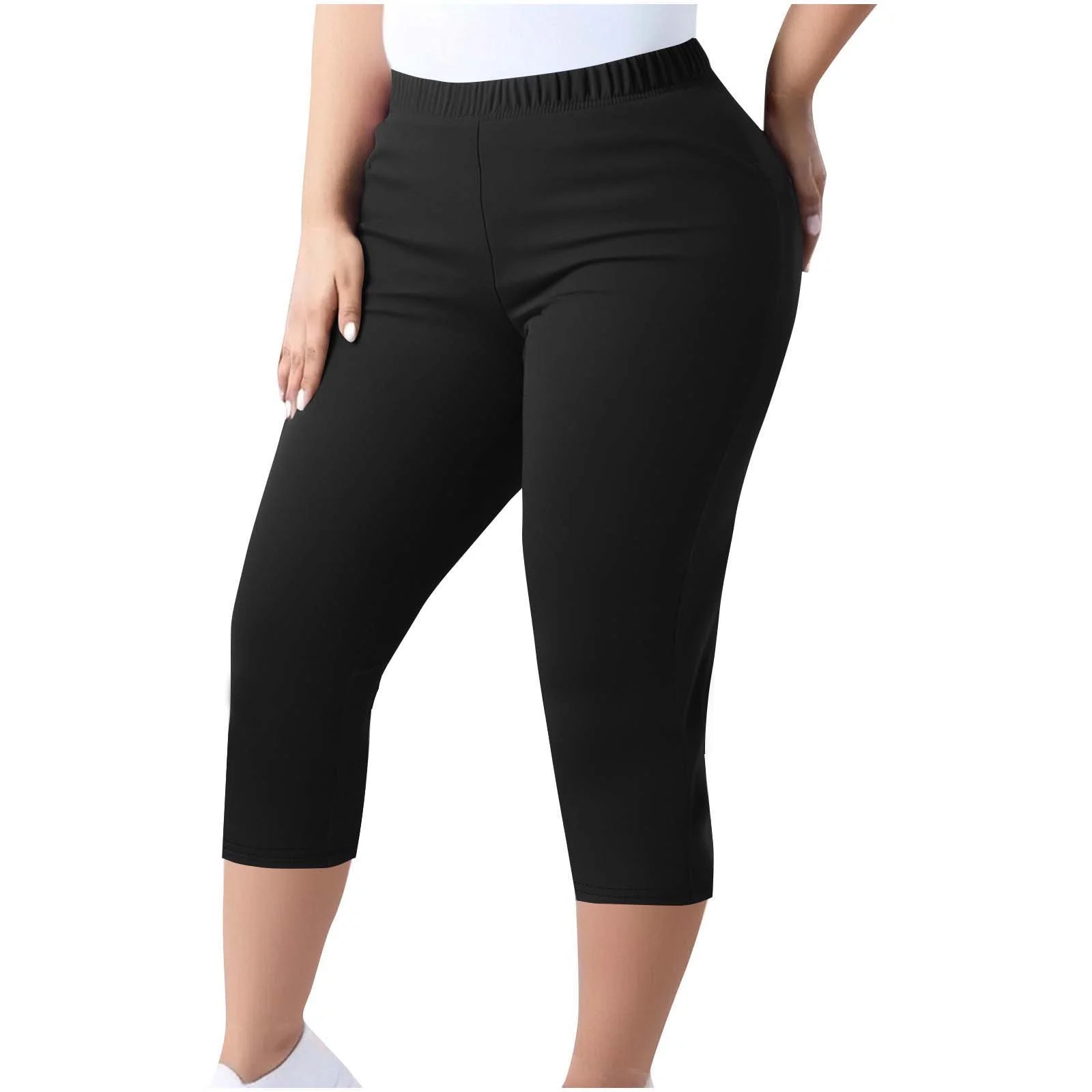 Womens Capris Plus Size Spandex Capri Leggings for Women Soft Elastic Waist Pull on Stretch Pant ... | Walmart (US)