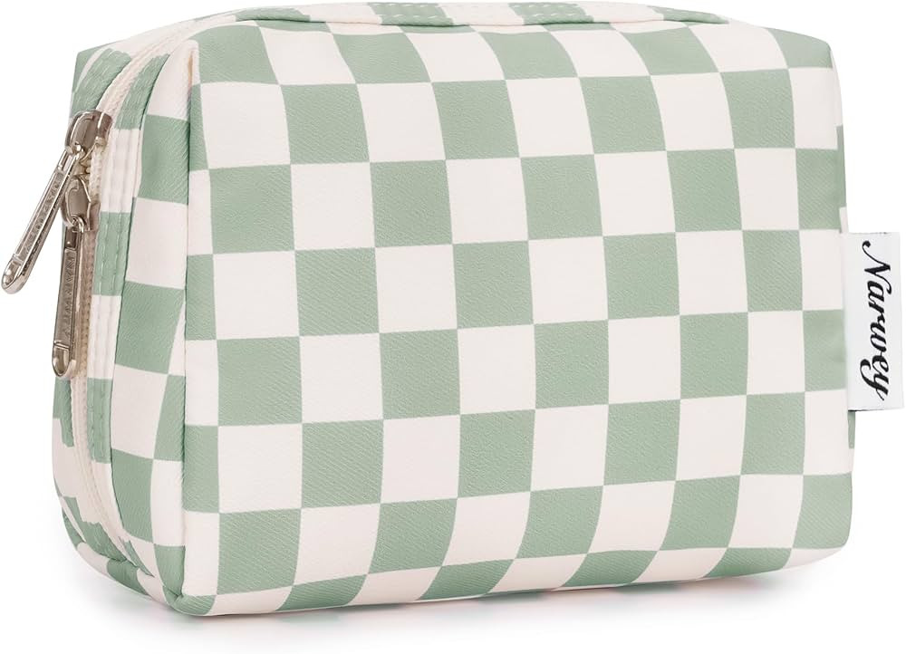 Narwey Small Checkered Makeup Bag for Purse Travel Makeup Pouch Mini Cosmetic Bag for Women (Mint... | Amazon (US)