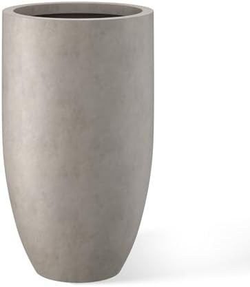 Kante 24 Inch Tall Round Concrete Planter, Large Indoor Outdoor Plant Pots with Drainage Hole and... | Amazon (US)