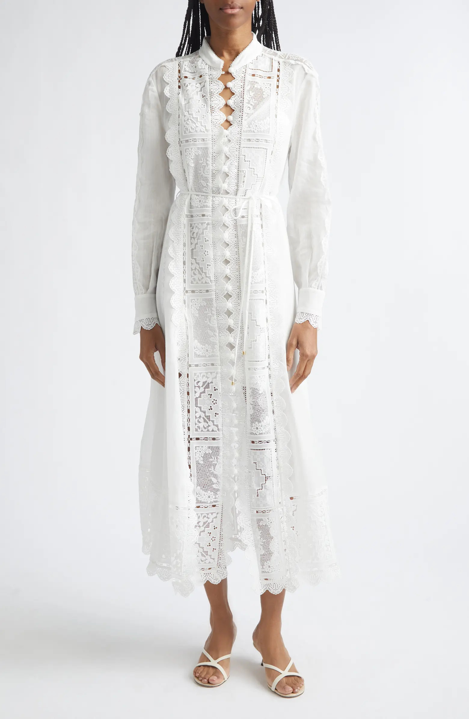 Zimmermann Aster Embroidered Lace Trim Long Sleeve Midi Dress | Nordstrom | Nordstrom