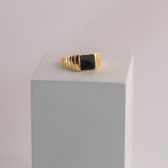 Black Signet Ring by Caitlyn Minimalist • Black Onyx Ring • Statement Ring • Chunky Ring in... | Etsy (US)