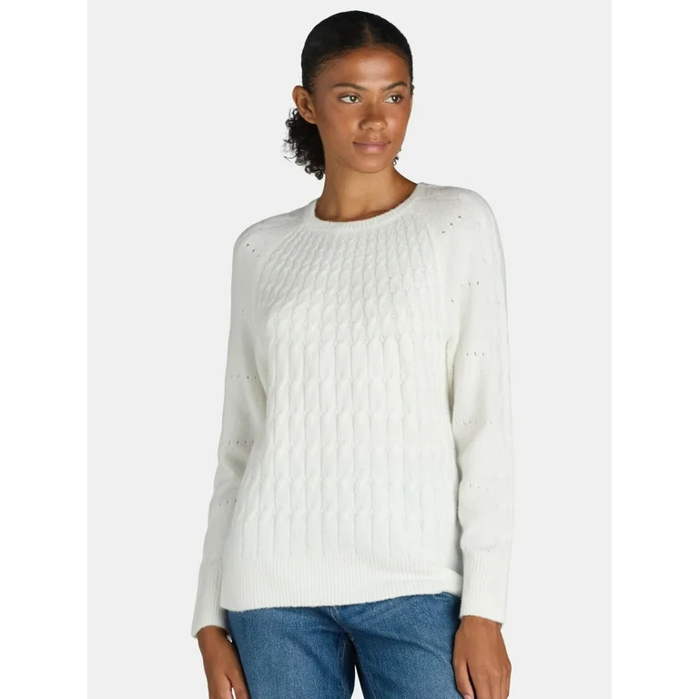 Time and Tru Women's Place Cable Pullover Sweater, Size XS-XXXL | Walmart (US)