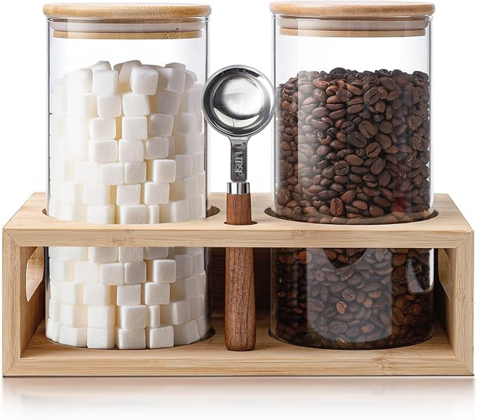 ComSaf Glass Coffee Container with Shelf, 2PCS Coffee Bean Storage Jars, 44oz Coffee Canister wit... | Amazon (US)