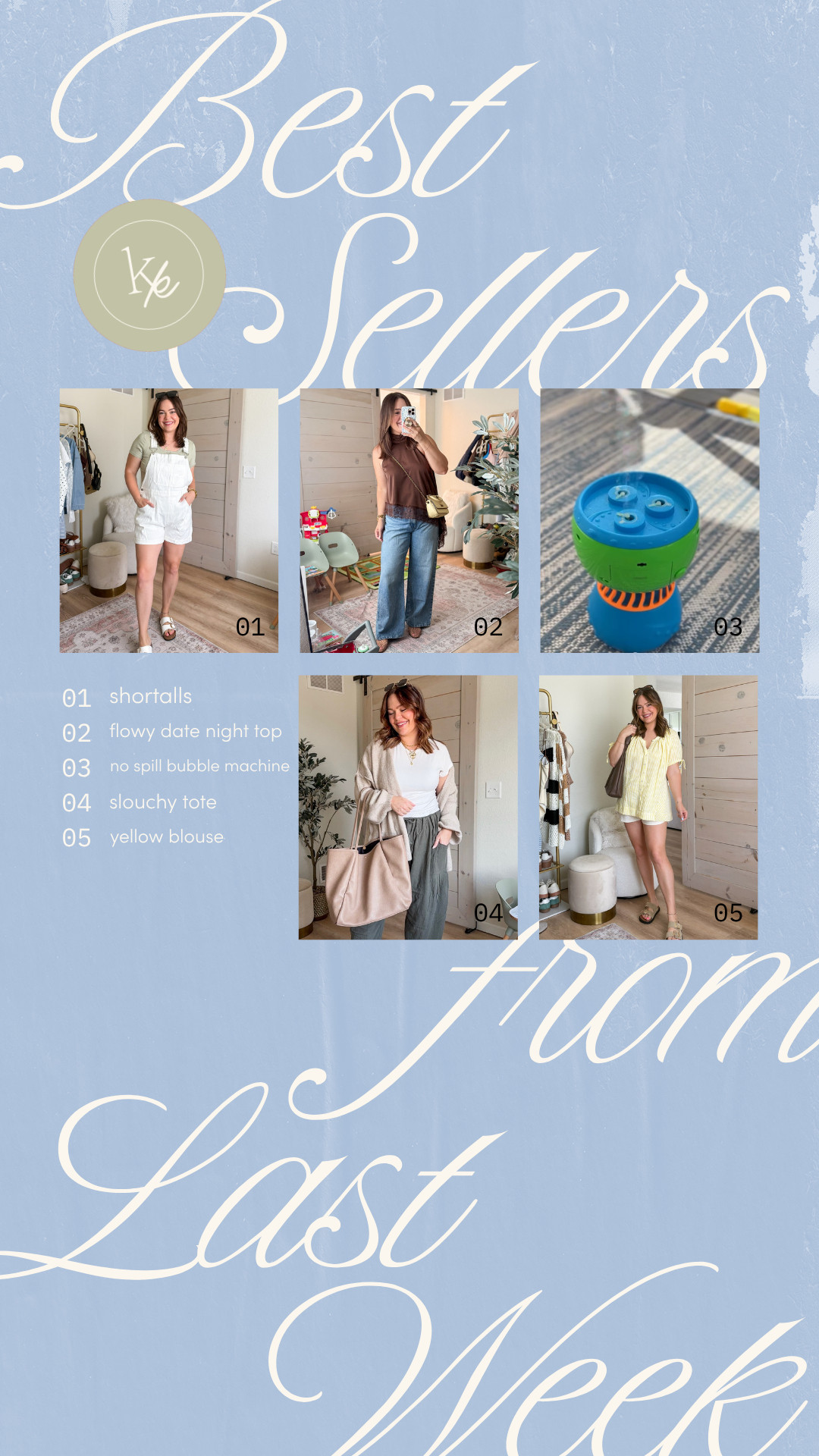 Last week's best sellers // shortalls / date night top / flowy top / bubble machine / no spill bubbles / slouchy tote bag / work tote bag / butter yellow blouse

#LTKootd #LTKSeasonal #LTKKids