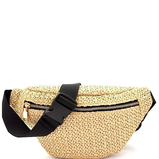 Woven Straw Fashion Fanny Pack Pack Belt Bag | Amazon (US)