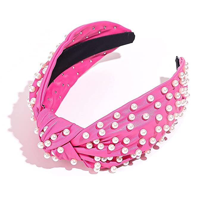 Pearly Knotted Women Headband Luxury Jeweled Leather Beaded Embellished Top Hairband Fashion Eleg... | Amazon (US)