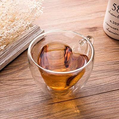 Tea Ceremony-Heart Shaped Double Walled Insulated Glass Coffee Mugs or Tea Cups, Double Wall Glas... | Amazon (US)