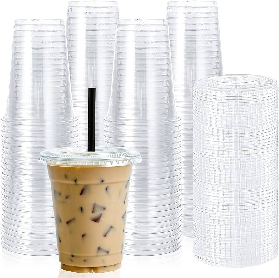 Lilymicky [90 Sets] 16oz Clear Plastic Cups With Flat Lids, Disposable Drinking Cups, 16 oz Plast... | Amazon (US)