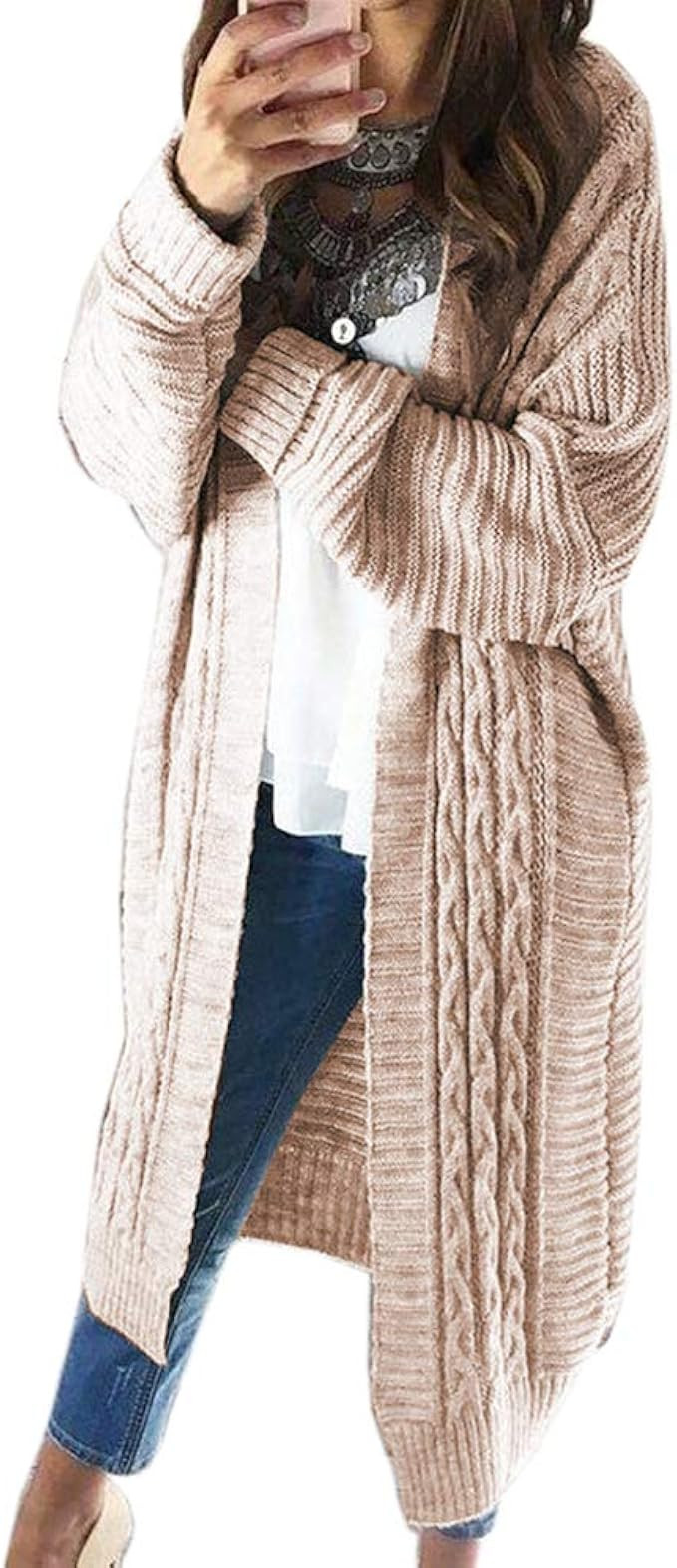 Ferrtye Womens Oversized Chunky Long Cardigan Sweaters Open Front Cable Knit Long Sleeve Duster C... | Amazon (US)