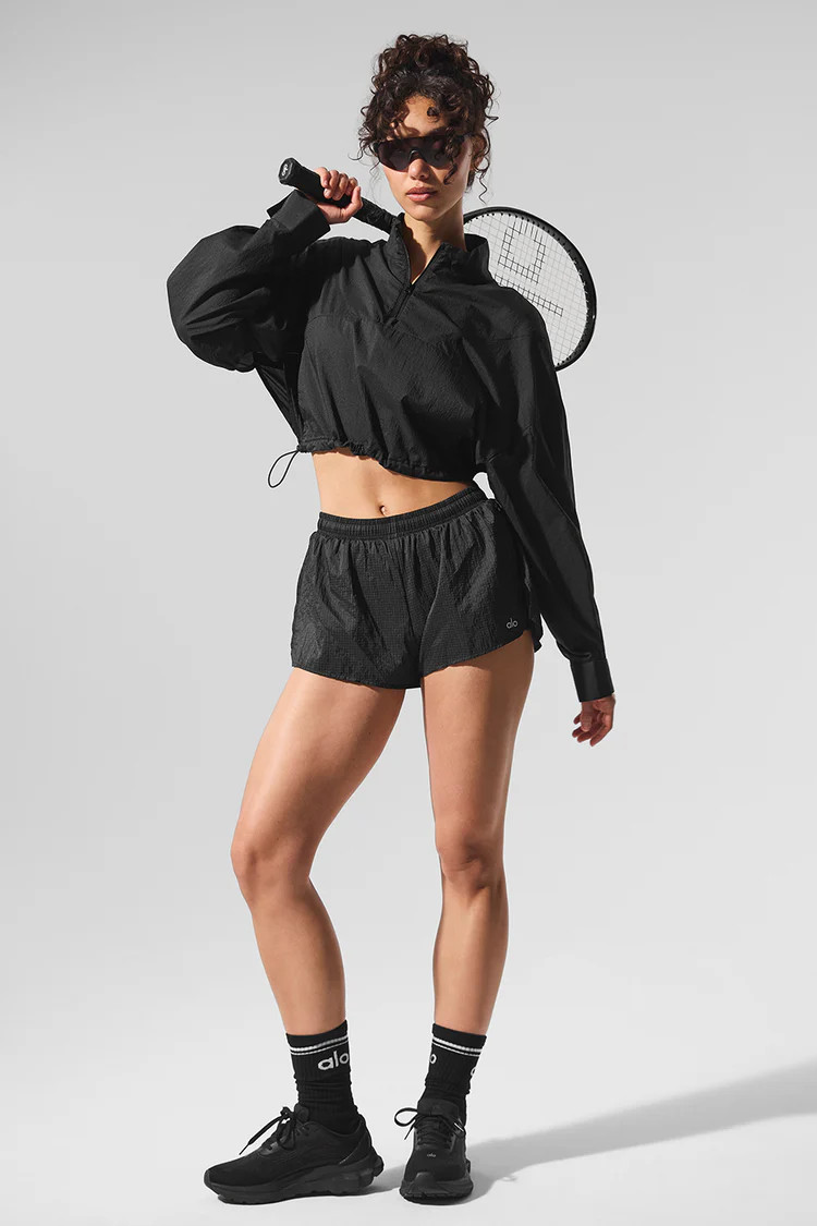 Cropped 1/4 Zip Aerial Pullover - Black | Alo Yoga (US)