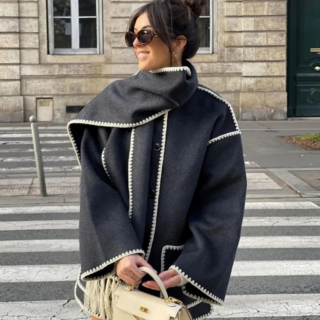 Elegant Women's Coat With Scarf Female Long Sleeve Pocket - Etsy | Etsy (US)