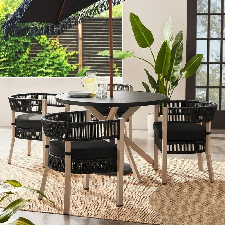 Better Homes & Gardens Tarren 5-Piece Wicker Outdoor Dining Set, Black | Walmart (US)