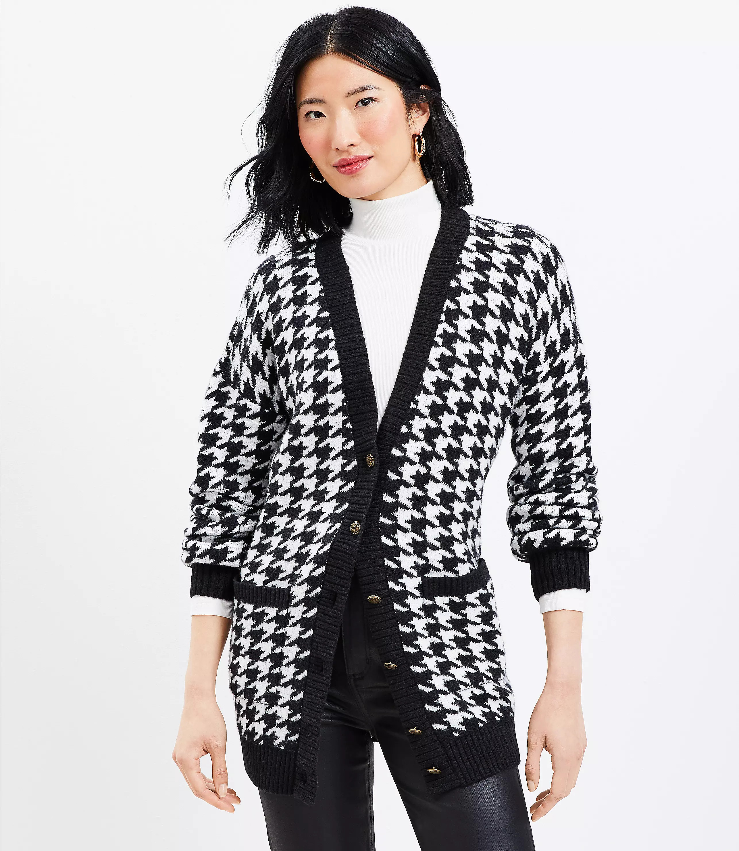 Houndstooth Boyfriend Pocket Cardigan | LOFT
