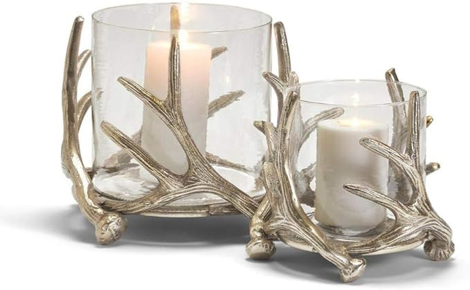 Two's Company Set of 2 Silver Antler Candleholder & Glass Votive | Amazon (US)