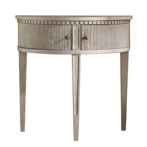 Felisima French Country Hand Carved Demilune Antique Grey Console Table | Kathy Kuo Home