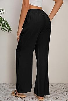 AISEW Women's Cotton Linen Palazzo Pants Drawstring Elastic Waist Casual Wide Leg Long Lounge Tro... | Amazon (CA)