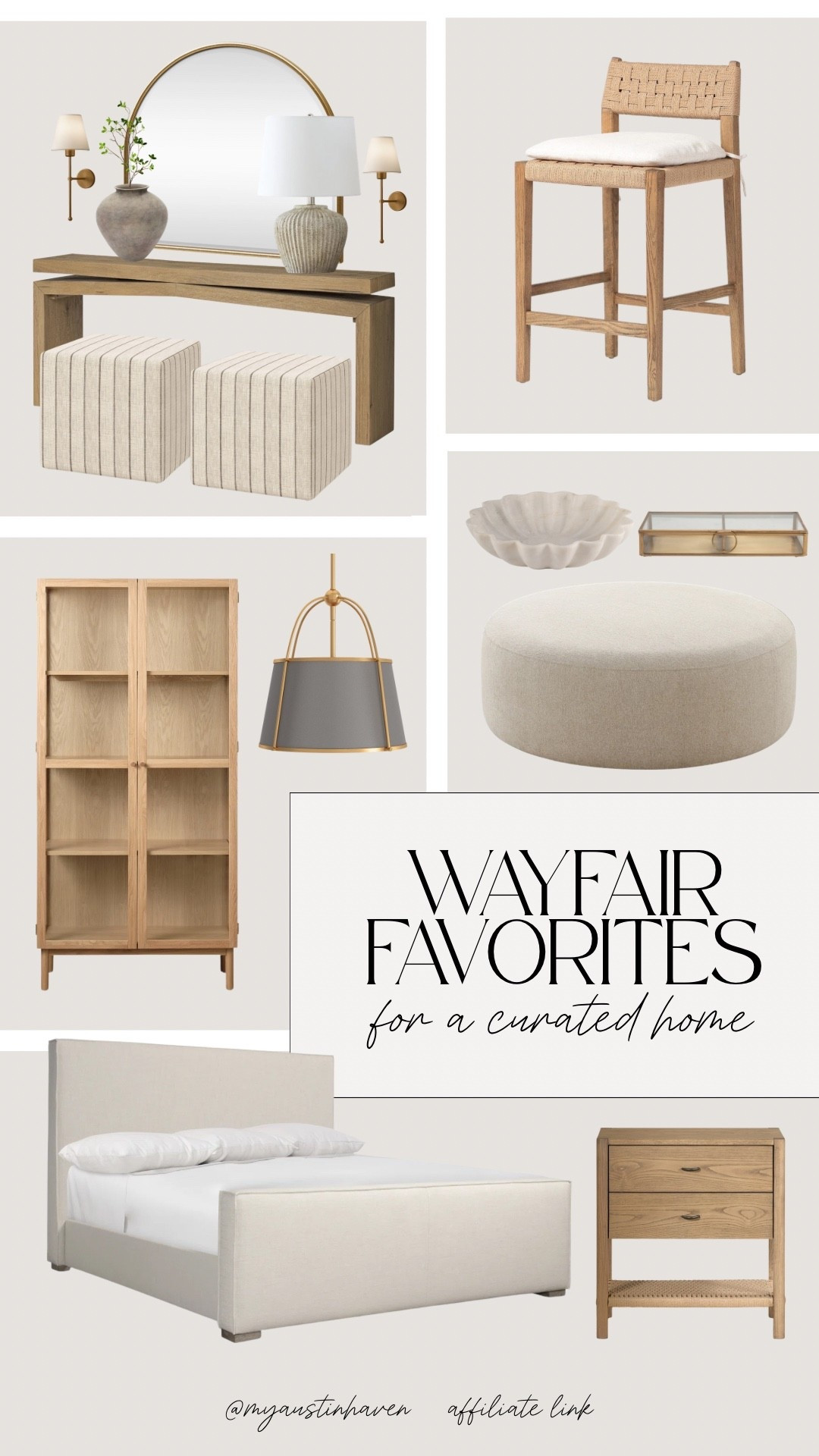 Wayfair favorites for a curated home. 🏠Timeless wood tones, soft textures and elevated everyday pieces. 


Wayfair furniture finds, oak console table entryway, woven counter stool, upholstered round ottoman, linen platform bed frame, cabinet bookshelf, brass wall sconce lighting, modern table lamp, neutral storage nightstand, boucle, minimalist decor accents, organic modern style, cozy living room updates, bedroom refresh ideas, designer look for less. 

 #LTKSpringSale #LTKspring