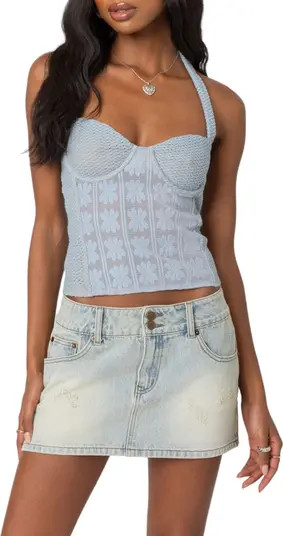 EDIKTED Mixed Lace Halter Top | Nordstrom | Nordstrom