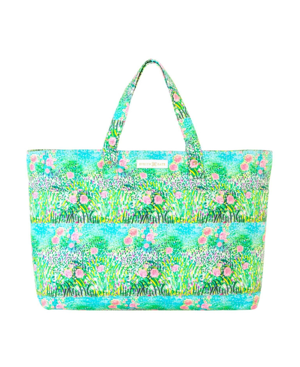 Evelyn & Kate Floral Quilted Tote - Pink roses on green | Macy's