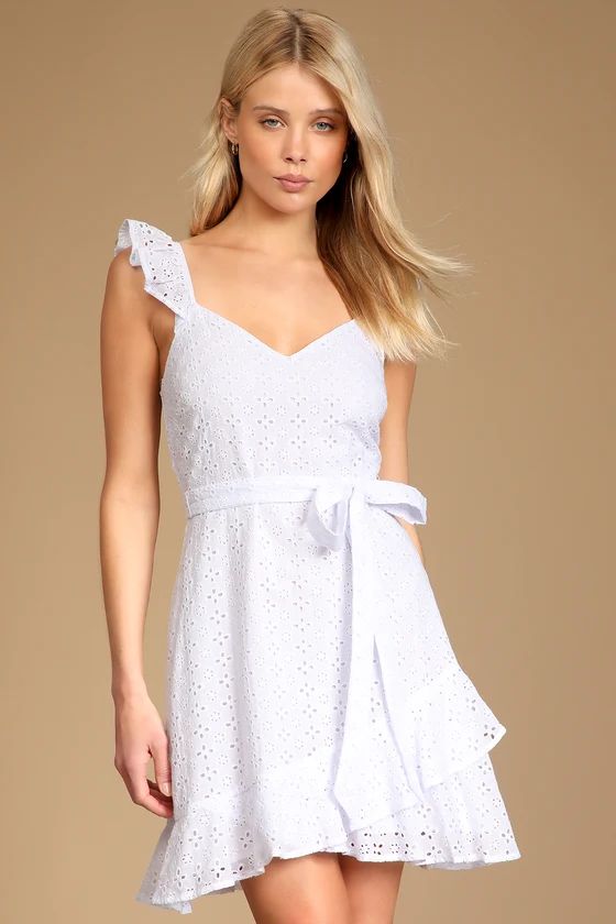Sweetest Thoughts White Eyelet Cotton Ruffled Mini Dress | Lulus (US)