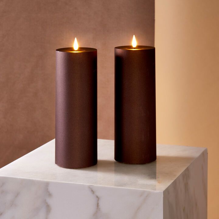 Infinity Wick Warm Auburn Pillar Candles, 3" Dia, Set of 2 | Lights.com