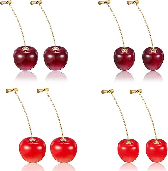4 Pairs Cherry Earrings Cherry Sweet Earrings 3D Cherry Dangle Earrings with 10 Pieces Ear Lines ... | Amazon (US)