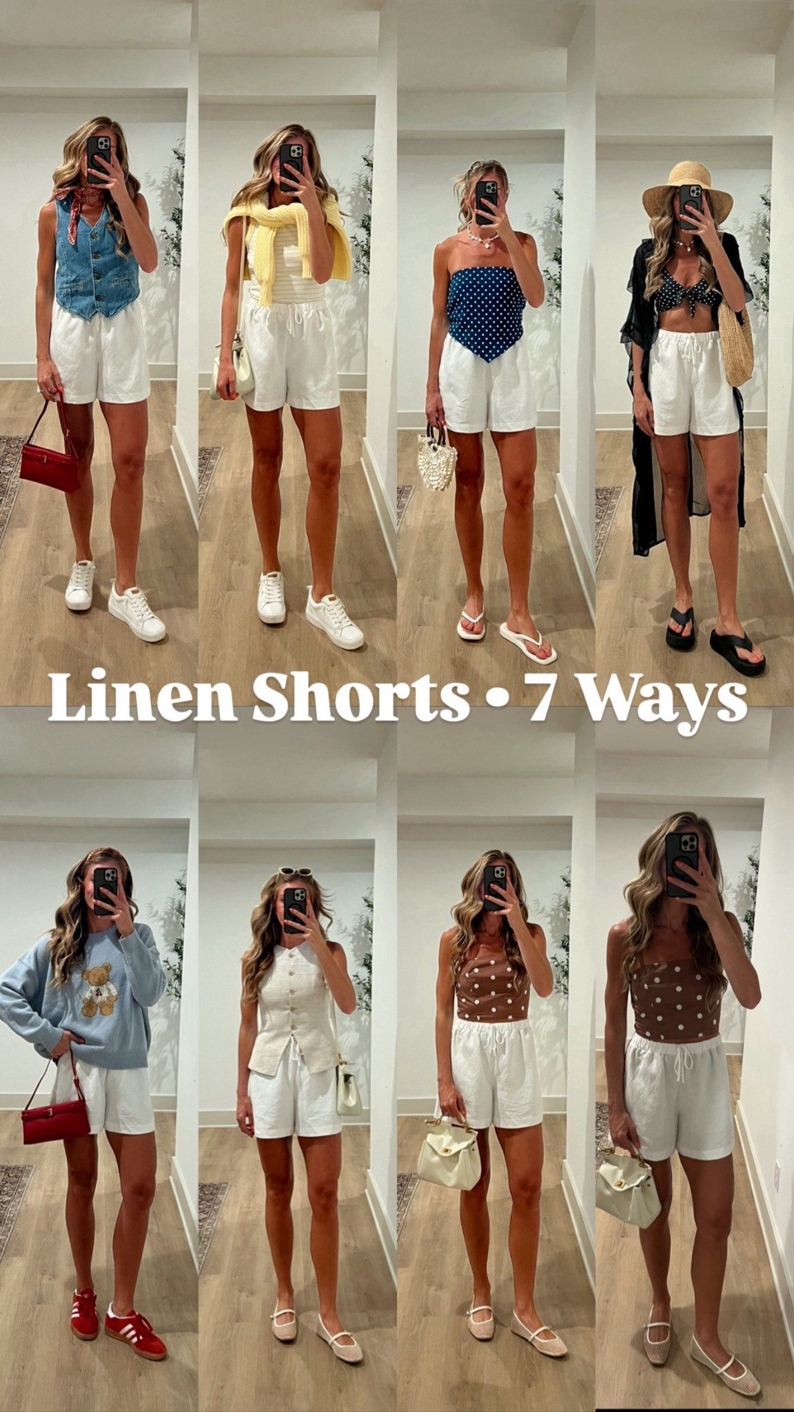 7 ways to wear linen drawstring shorts for summer.  I love this pair from Aritzia because they are not see through and the perfect length.  Not too short and roomy. They do run oversized. 
Sizing: 
Sized down in shorts to small
Small in all tops and small tall in denim vest, polka dot top)
Medium in teddy bear sweater
Sized up to 6 in linen vest
Medium in yellow cardigan
Medium in polka dot swimsuit
Get 20% off white sneakers with code TALLBLONDEBELL.  They are so comfy and have arch support.  I have walked 8 miles in the city with them and zero pain.

Jewelry is water resistant and 20% off with ASHLEY20

#LTKSummerEdit #LTKStyleTip