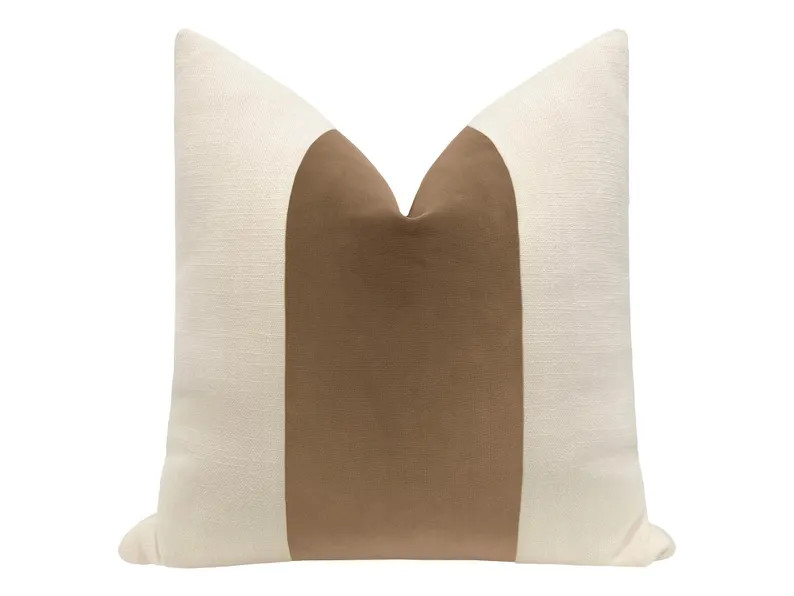Panel : Signature Velvet // Nutmeg | velvet stripe | cotton velvet pillow | linen + tan velvet | | Etsy (Global)