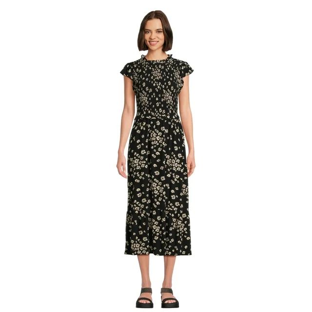 Time and Tru Smocked Bodice Midi Dress with Flutter Sleeves, XS-XXXL | Walmart (US)