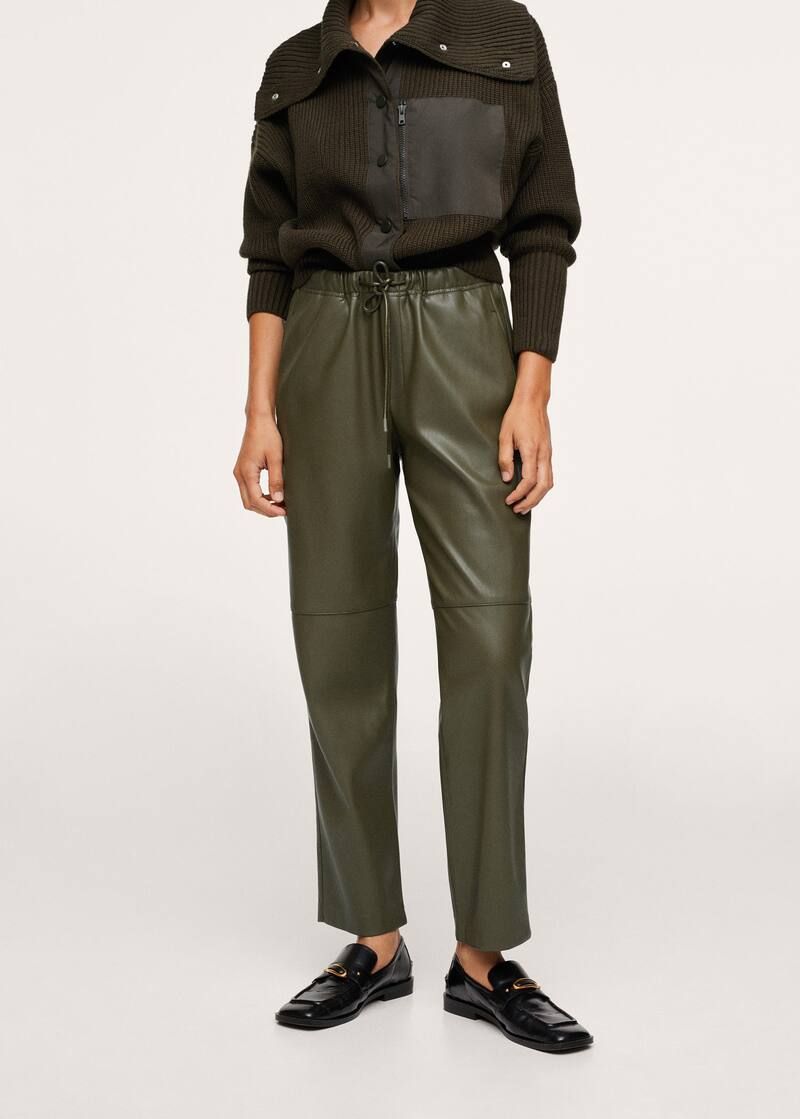 Leather-effect elastic waist trousers -  Women | Mango USA | MANGO (US)