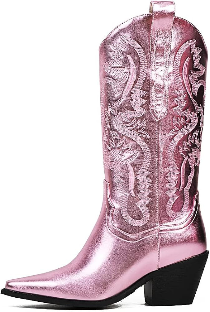 Erocalli Cowgirl Boots Cowboy Boots for Women Western Mid Calf Boots Fashion Retro Pointed Toe Pu... | Amazon (US)