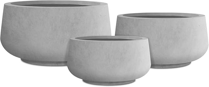 Kante 21.6", 16.9", and 12.5" W Round Natural Concrete Elegant Planters (Set of 3), Outdoor Indoo... | Amazon (US)