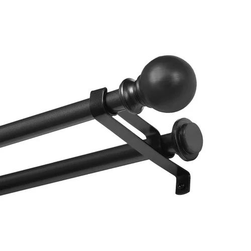 Kenney Decorative Ball Double Window Curtain Rod, 5/8" Diameter, 66-120" Length, Matte Black | Walmart (US)