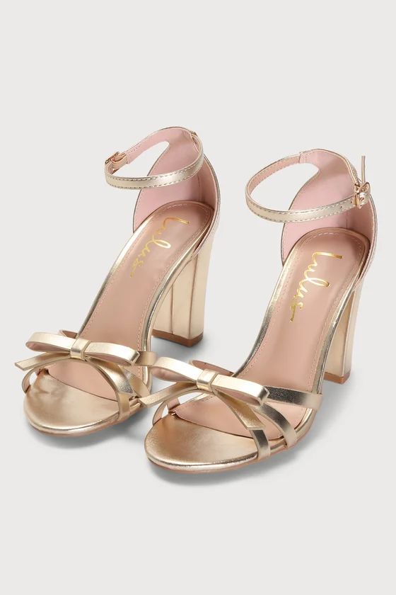 Bowden Gold Bow Ankle Strap High Heel Sandals | Lulus (US)