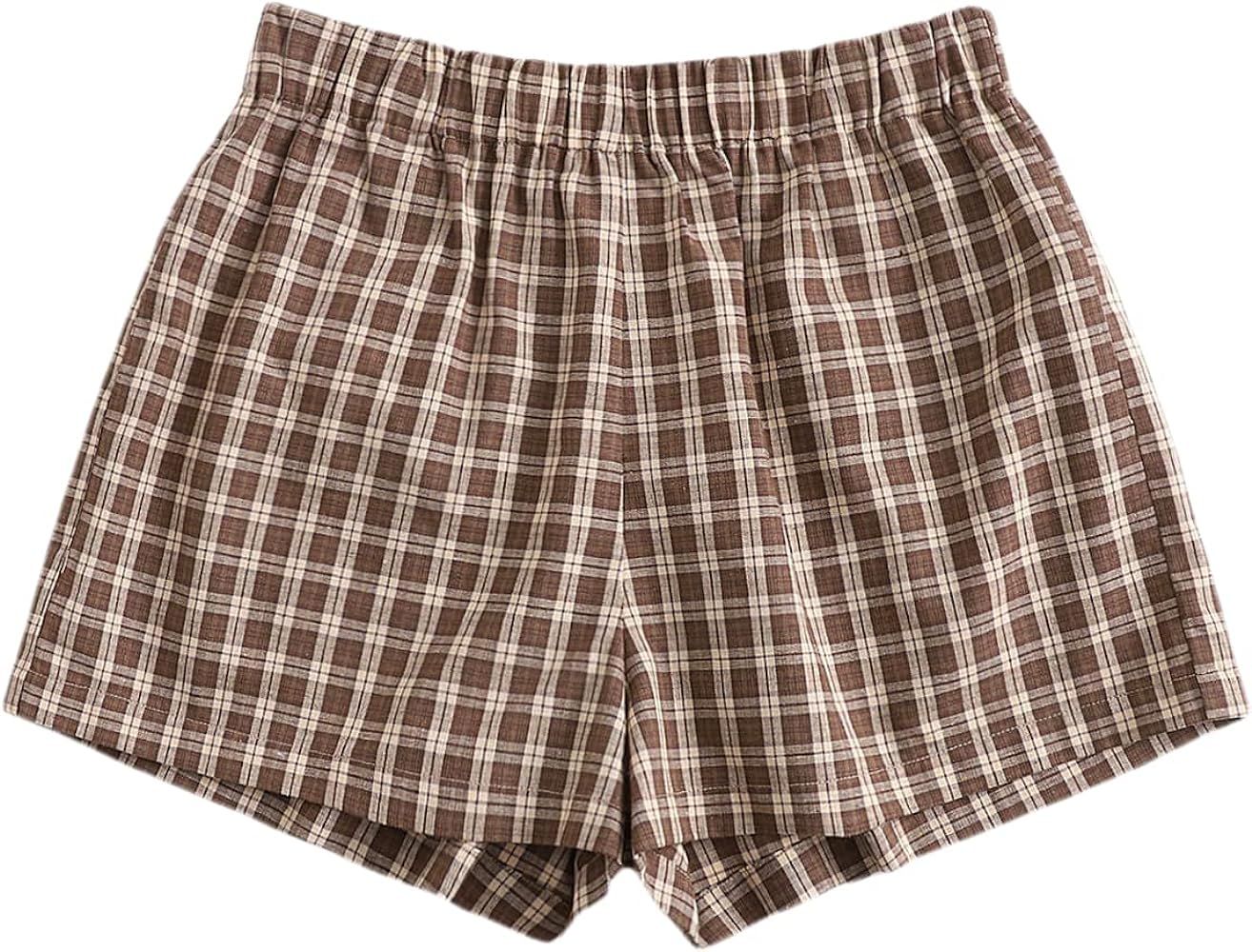 MakeMeChic Women's Elastic Waisted Plaid Shorts Lounge Pajama Shorts | Amazon (CA)