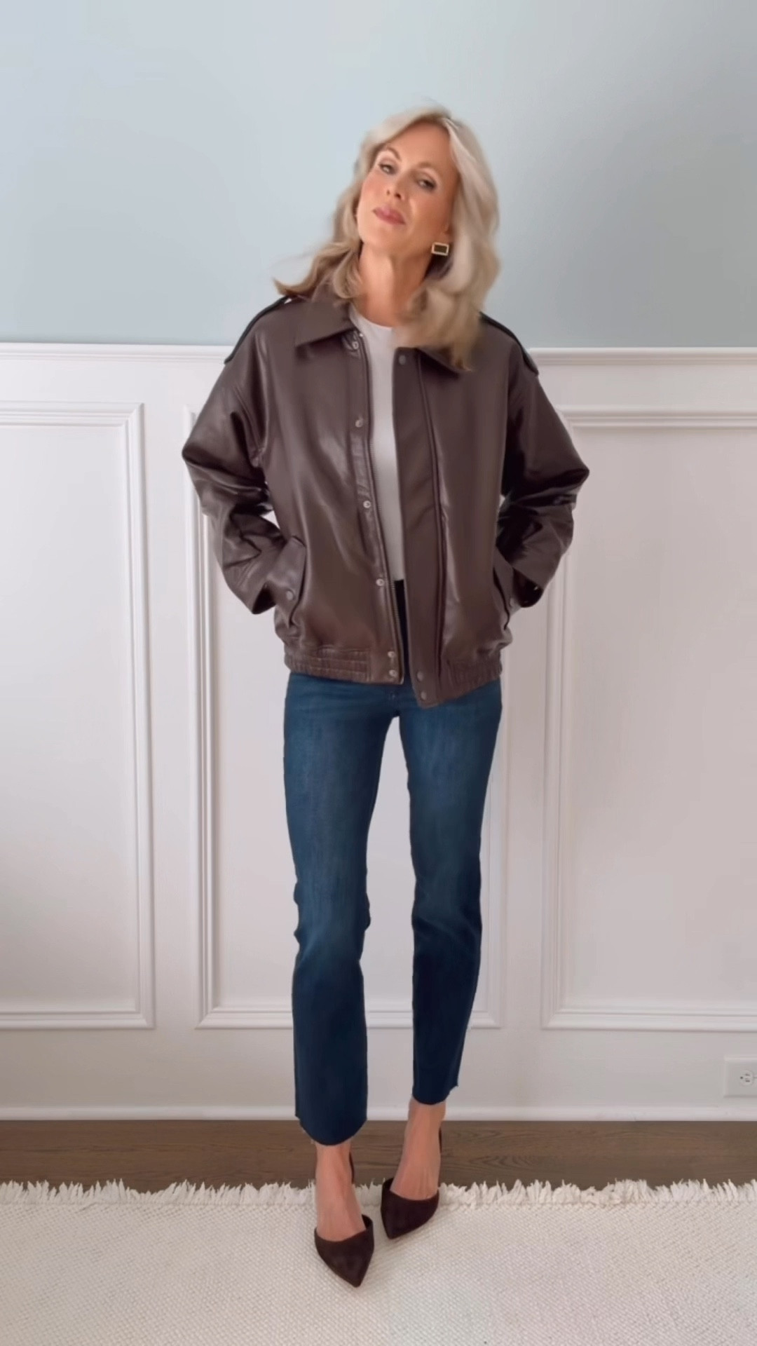 Straight leg jeans, 3 leather jacket options, 3 price ranges. Suede heels 

#LTKFindsUnder100 #LTKSeasonal #LTKOver40