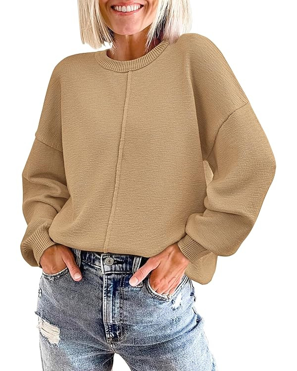 BTFBM Women's Loose Pullover Sweaters 2024 Fall Winter Clothes Crew Neck Slouchy Long Sleeve Casu... | Amazon (US)