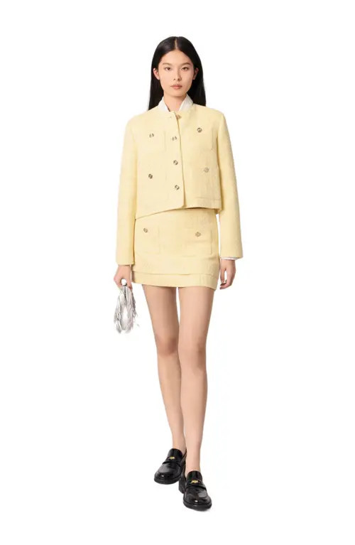 maje Short tweed and lurex jacket in Yellow at Nordstrom, Size 36 Eu | Nordstrom