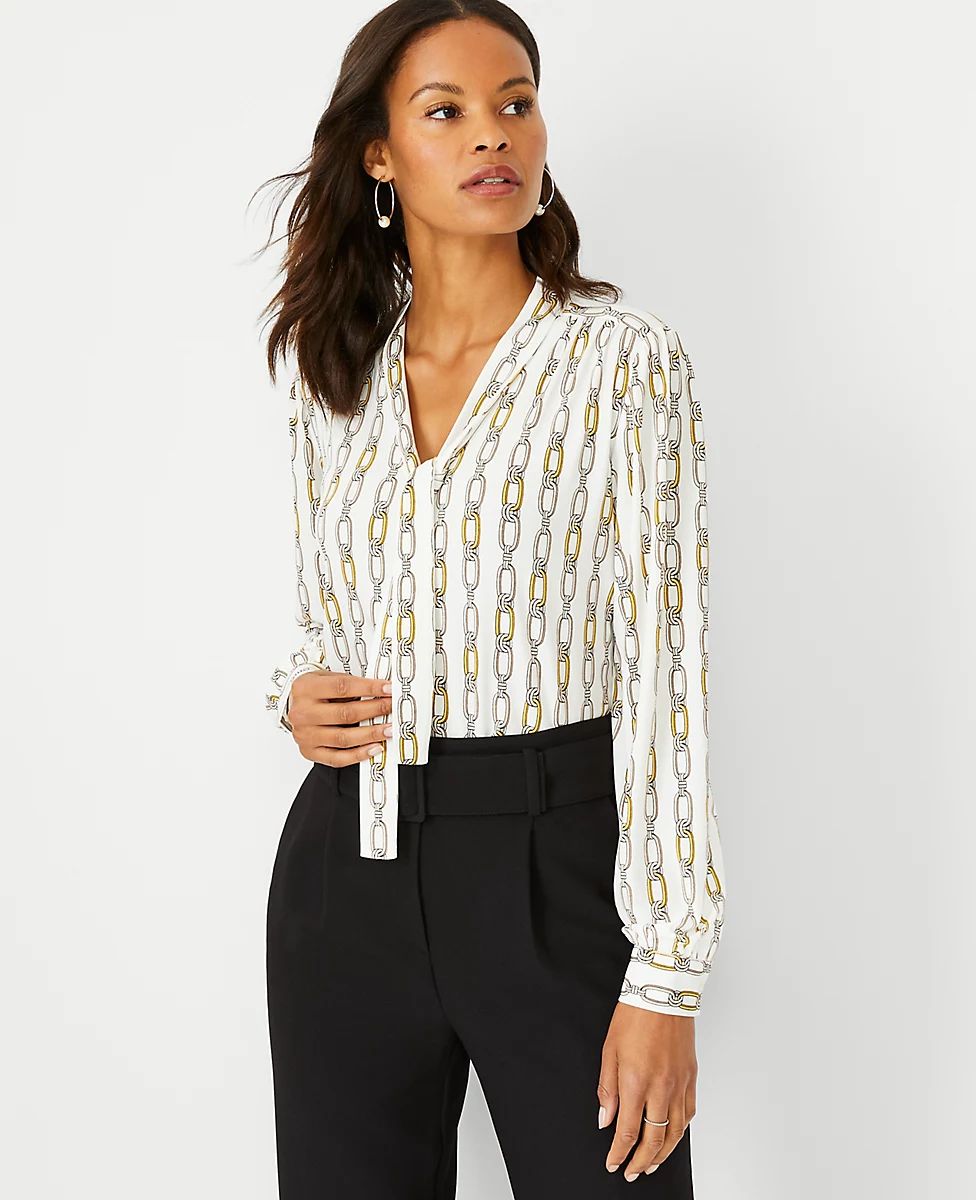 Chain Print Tie Neck Top | Ann Taylor (US)