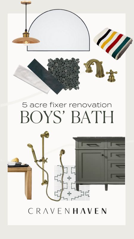 Design scheme for the Boys’ shared bath in our 5-Acre Fixer! Tile is all from The Tile Shop - the rest is linked here!

#LTKFind #LTKhome