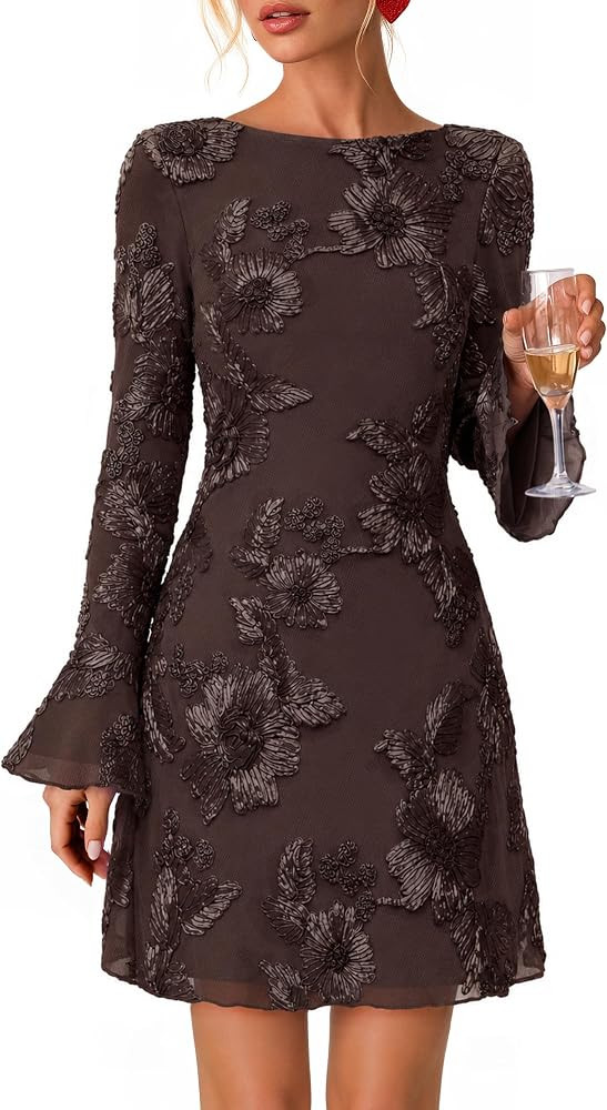 MEROKEETY Women's Floral Mesh Wedding Guest Cocktail Party Dress | Amazon (US)