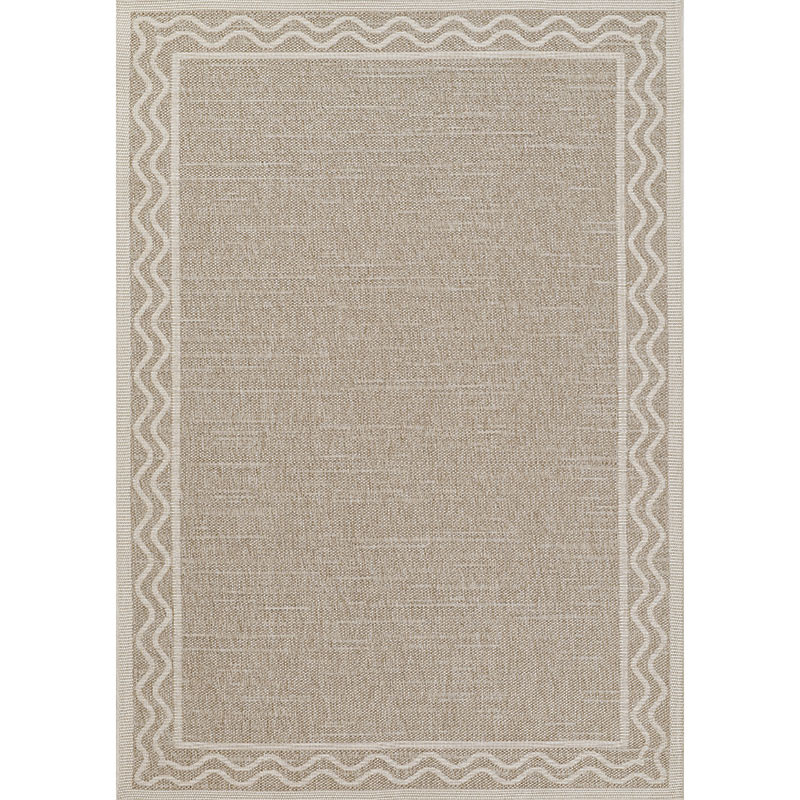Wave Border Outdoor Rug - Natural, 8' x 10' - Beige, Size 8 X 10, Performance,synthetic | The Company Store | The Company Store