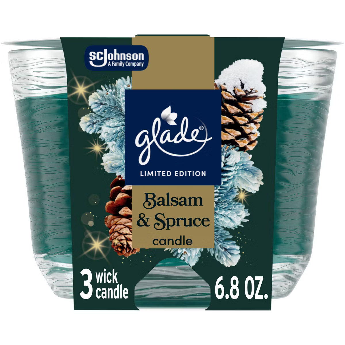 Glade 3 Wick Holiday Scented Christmas Candle for Stocking Stuffers - Balsam & Spruce - 6.8oz | Target