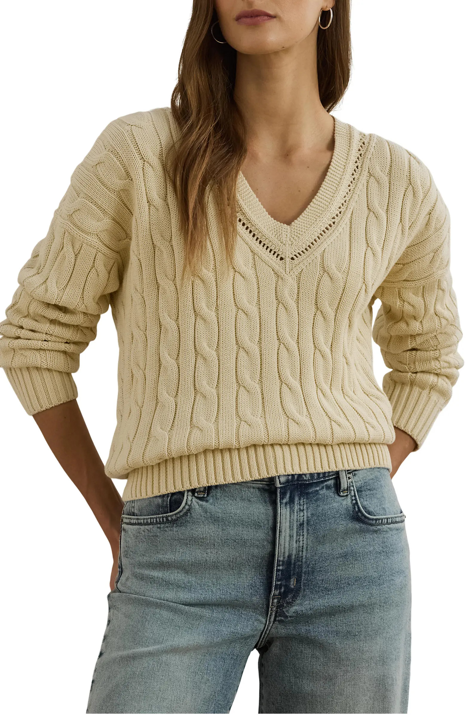 Lauren Ralph Lauren Pointelle & Cable Knit Cricket Sweater | Nordstrom | Nordstrom