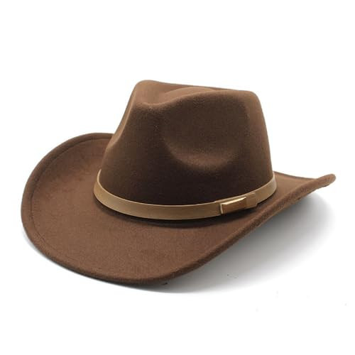 LIDHAY Women Men Classic Felt Wide Brim Western Cowboy Cowgirl Hat with Belt Buckle JZ-035 Brown | Amazon (US)