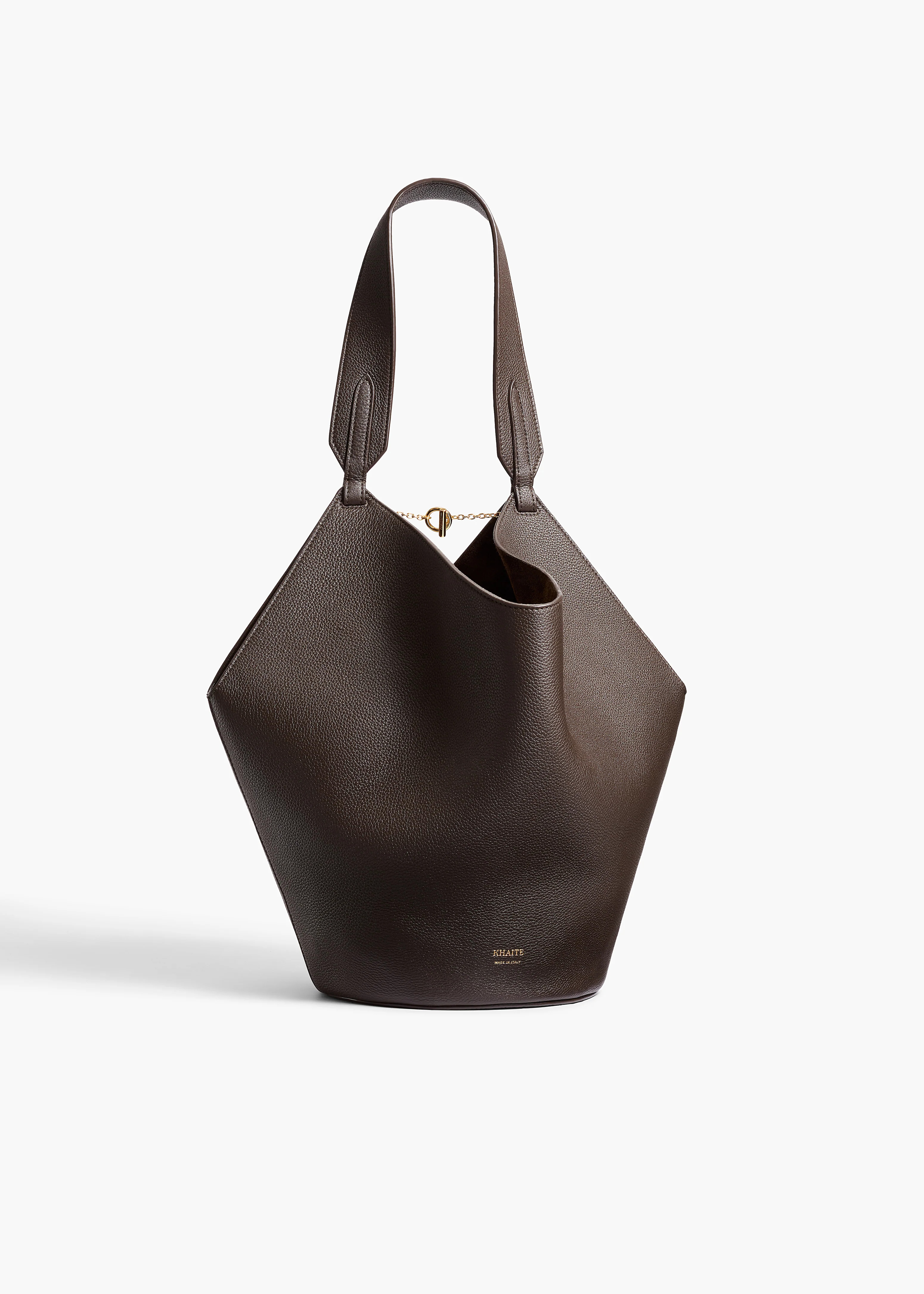 KHAITE - Small Lotus Tote In Dark Brown Pebbled Leather | Khaite