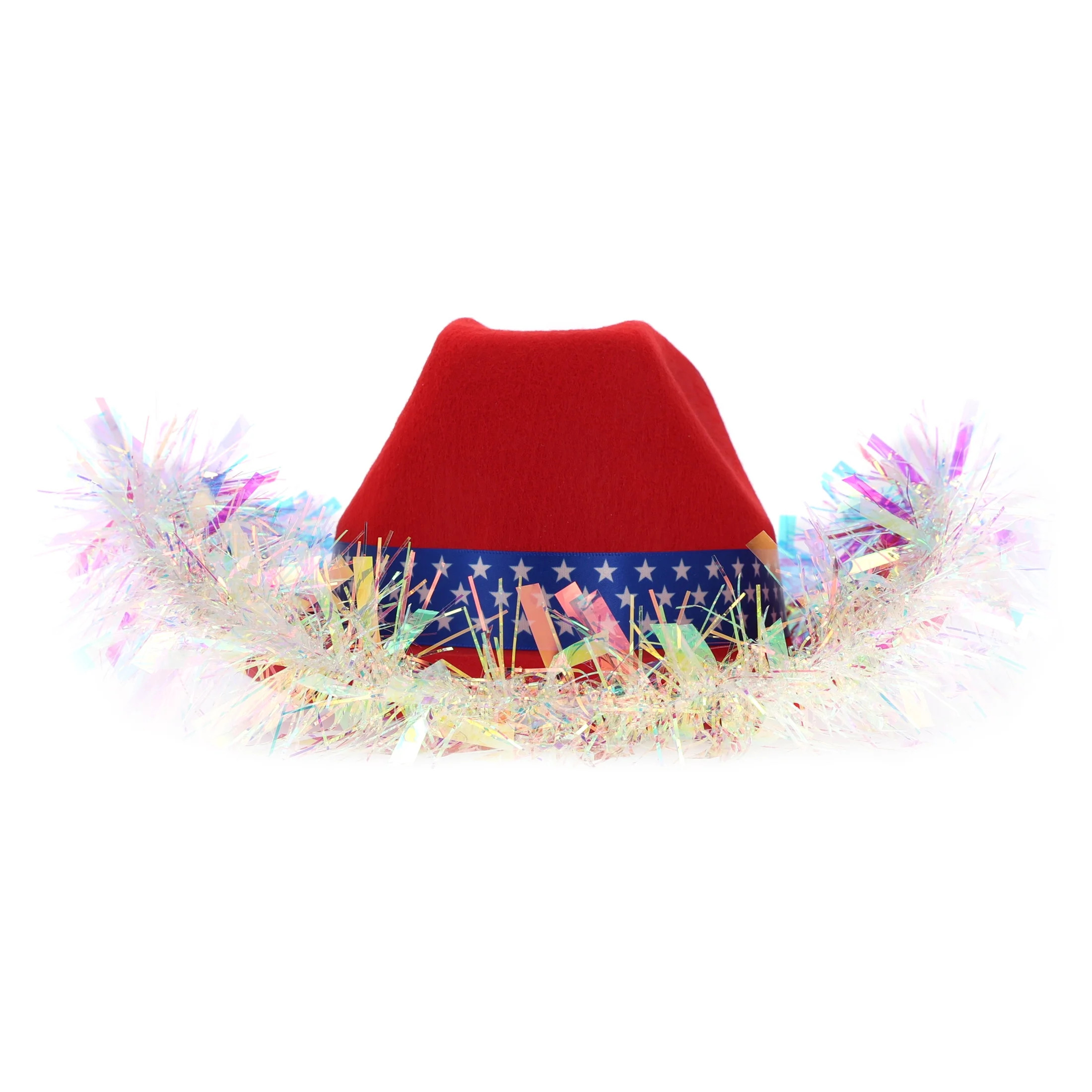 Way To Celebrate Patriotic Holographic Tinsel Trimmed Cowboy Hat for Teens and Adults | Walmart (US)