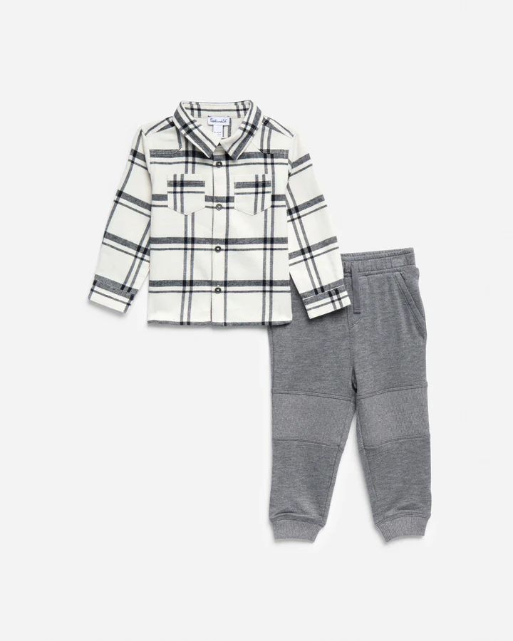 Infant Boys Charcoal Flannel Long Sleeve Set | Splendid