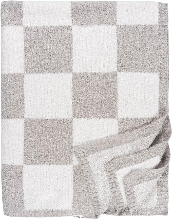 Gerber Unisex Baby Cozy Soft Silky Mink Checkerboard Grid Blanket, Tan Check, One Size | Amazon (US)